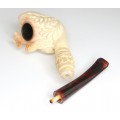 veche pipa Meerschaum. sculptura cinegetica. etui original. Turcia